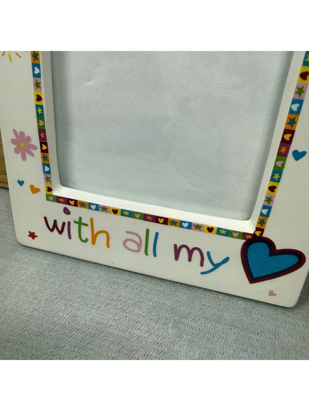 VTG 1990s I Love You Ceramic Picture Frame Colorful Crayon Font Hearts Suns